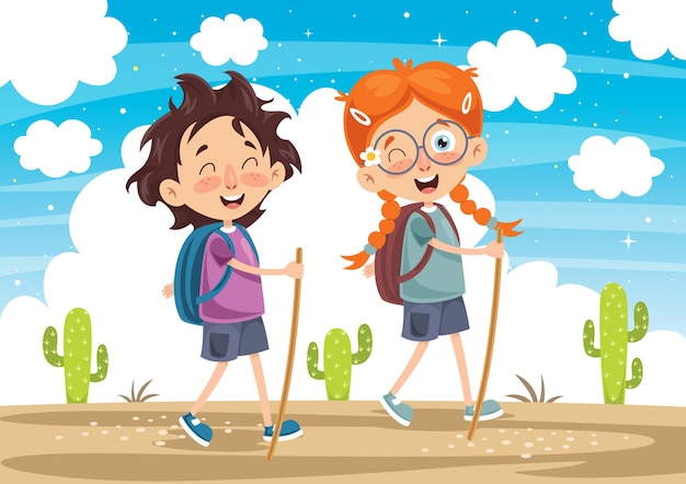 Illustration Vectorielle De Kid Trekking