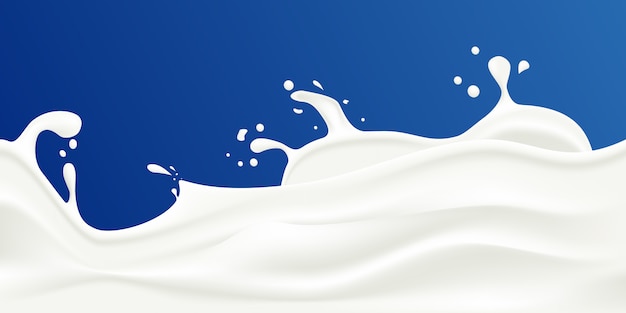 Illustration Vectorielle De Lait Splash Sur Fond Bleu.