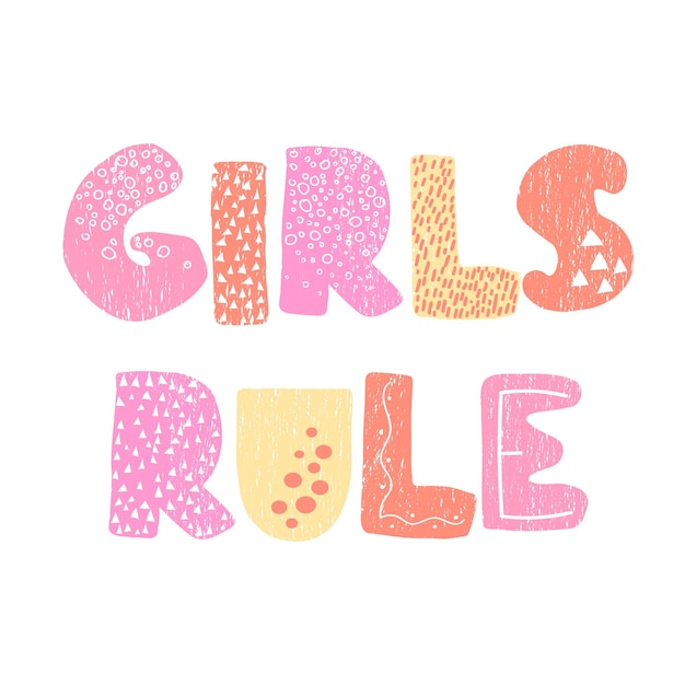 Illustration Vectorielle Avec Lettrage Dessiné à La Main Girls Rule Conception De Typographie Colorée Dans