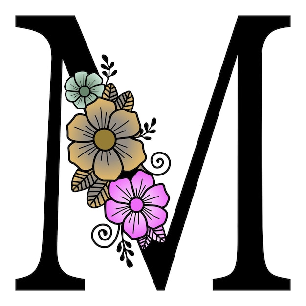 Illustration vectorielle de la lettre M du monogramme floral