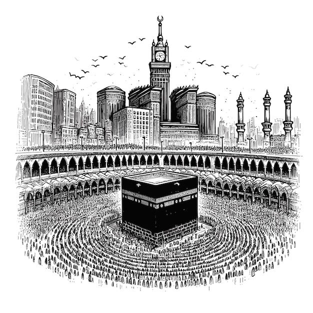 Vecteur illustration vectorielle libre de la kaaba sainte à la mecque dessinée à la main