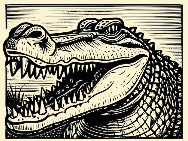 Vecteur illustration vectorielle en lin et blanc d'un grand crocodile alligator