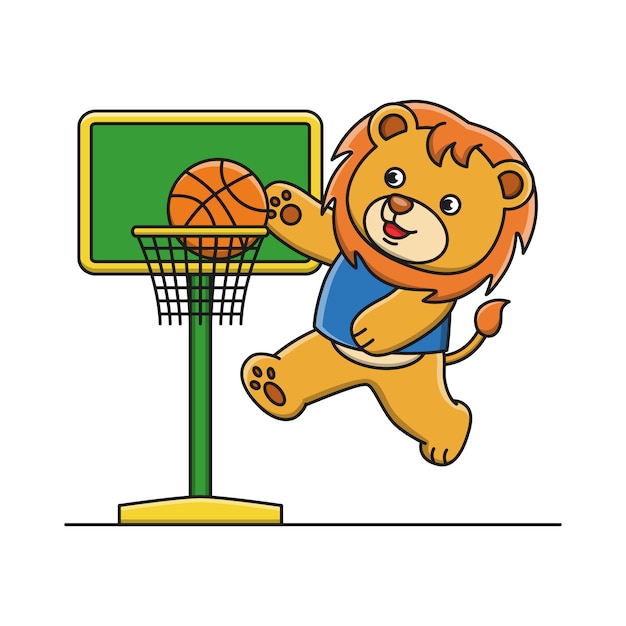 Illustration Vectorielle D'un Lion De Bande Dessinée Jouant Au Basket