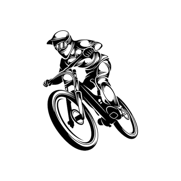 Illustration vectorielle de logo de descente de vélo de montagne Conception de silhouette de joueurs de descente