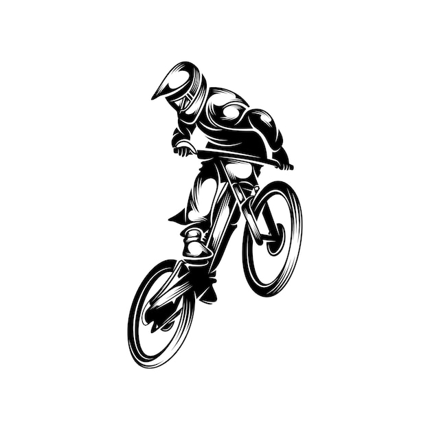 Illustration vectorielle de logo de descente de vélo de montagne Conception de silhouette de joueurs de descente