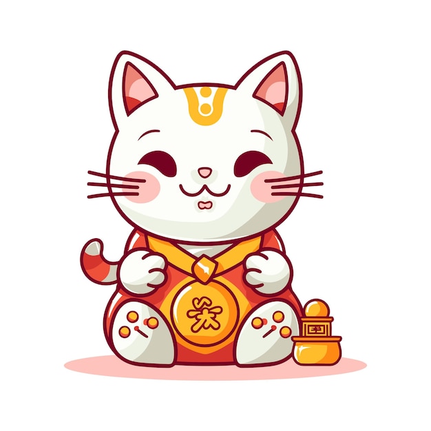 Illustration Vectorielle Lucky Cat Argent Isolée Sur Blanc Maneki Neko Personnage Tendance Pièce De Monnaie Riche Pour Chat