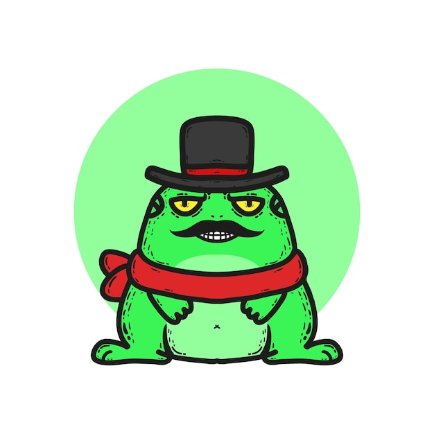 Vecteur l'illustration vectorielle de m. la grenouille qui porte un chapeau