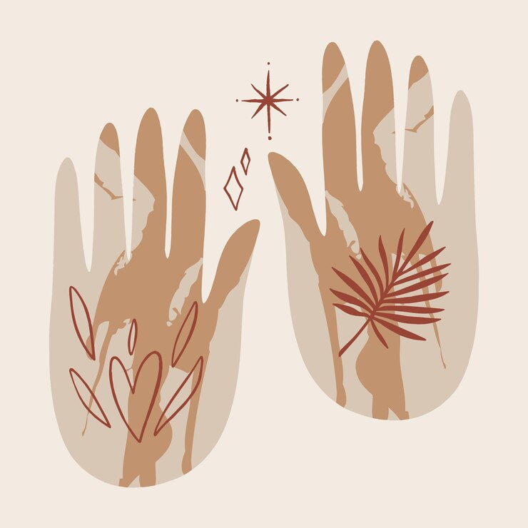 Vecteur illustration vectorielle magique de l'énergie de la main reiki concept d'art de médecine holistique magique envoi d'amour