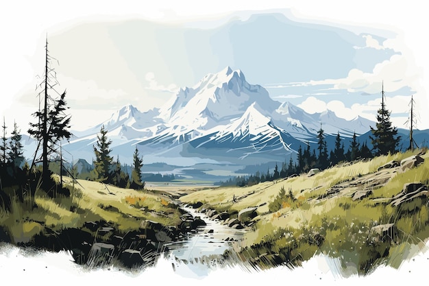 Illustration vectorielle d'un magnifique paysage de montagne bleu foncé avec brouillard et fond abstrait forestier