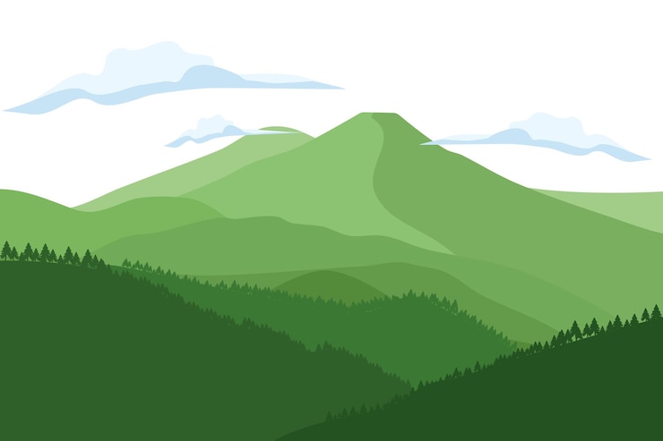Vecteur illustration vectorielle d'un magnifique paysage de montagne avec un paysage vert