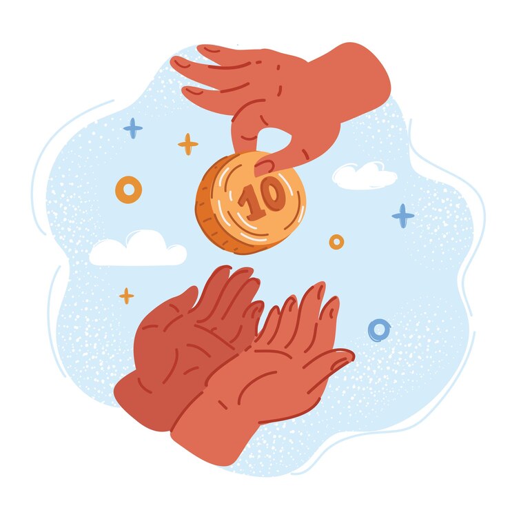 Vecteur illustration vectorielle de la main donnant une pièce à la charité