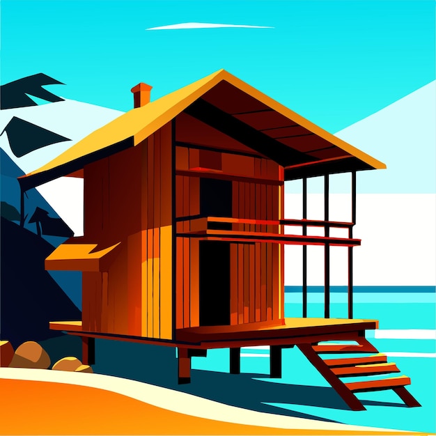 Illustration Vectorielle De La Maison En Bois Sur La Plage