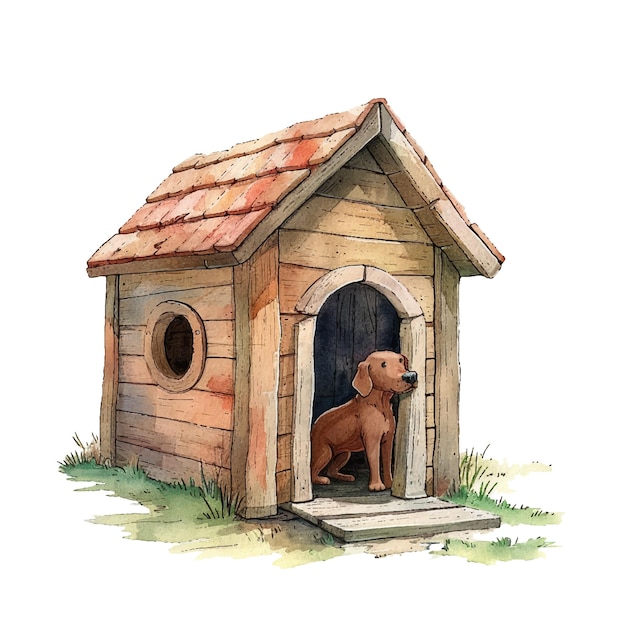 illustration vectorielle de la maison du chien dans le style de l'aquarelle