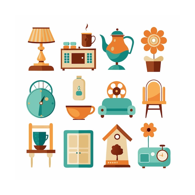 Illustration vectorielle de la maison et du jeu d'icônes vivantes
