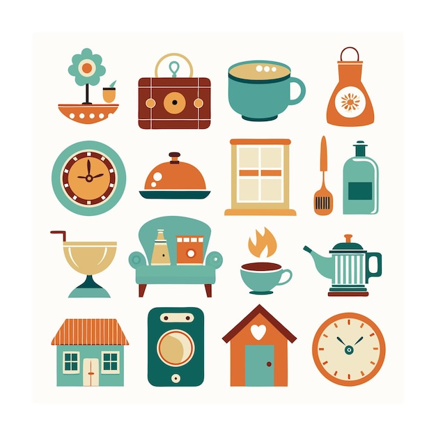 Illustration vectorielle de la maison et du jeu d'icônes vivantes
