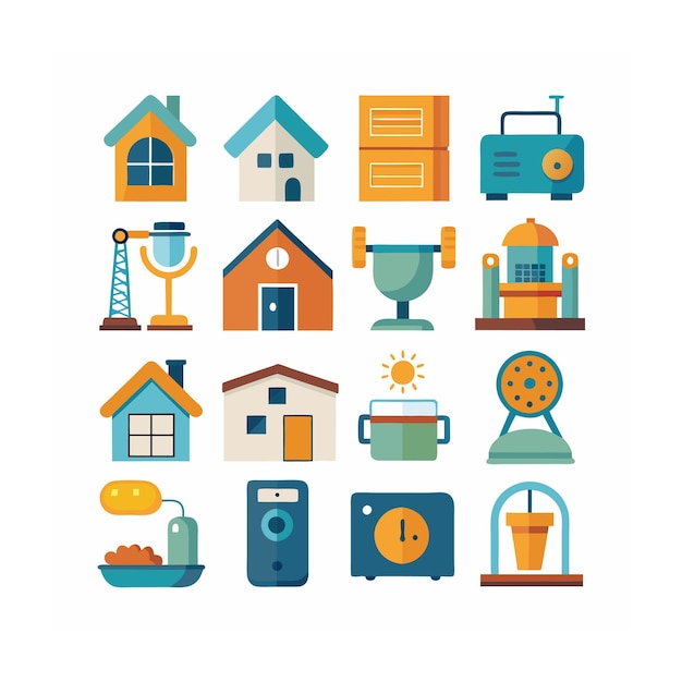 Illustration vectorielle de la maison et du jeu d'icônes vivantes
