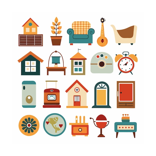 Illustration vectorielle de la maison et du jeu d'icônes vivantes