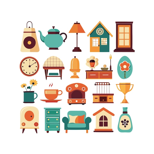 Illustration vectorielle de la maison et du jeu d'icônes vivantes