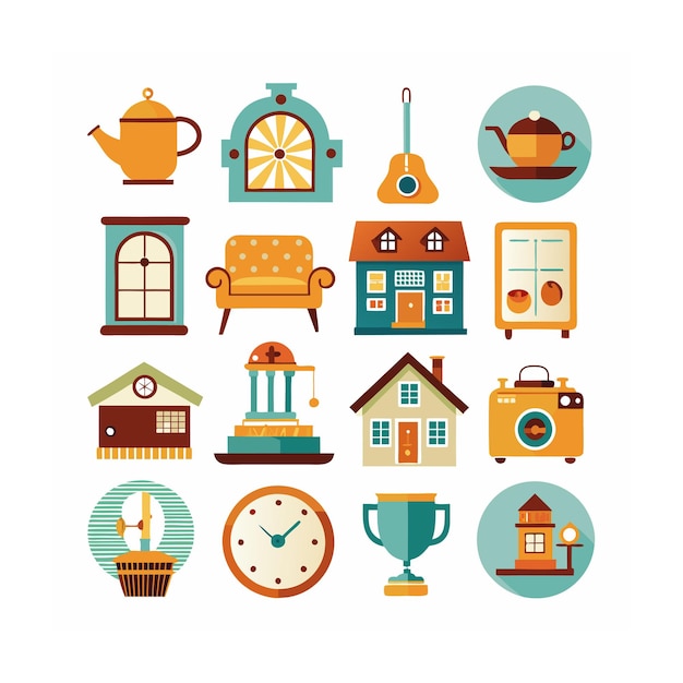 Illustration vectorielle de la maison et du jeu d'icônes vivantes