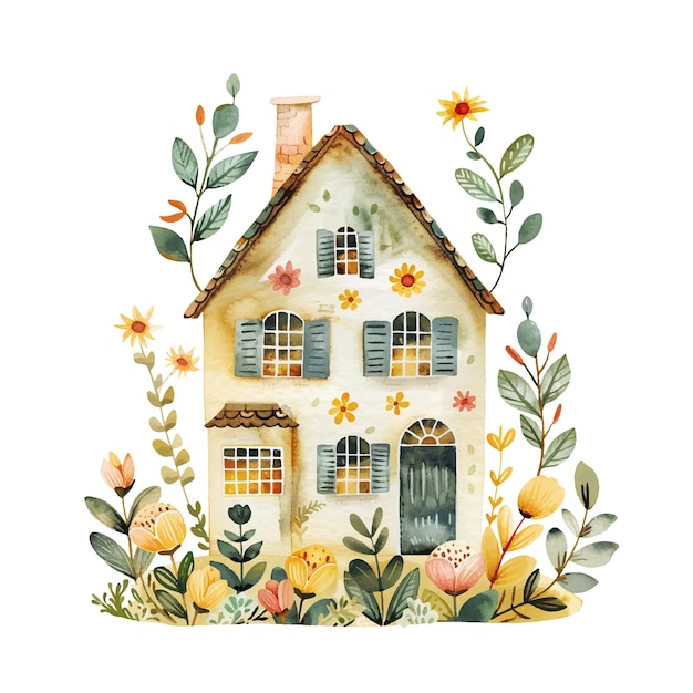 Illustration Vectorielle De La Maison Florale Dans Le Style De L'aquarelle