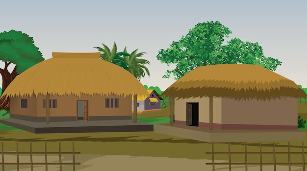 Illustration vectorielle de la maison indienne Art vectoriel La maison du village Le fond du village indien pour le dessin animé
