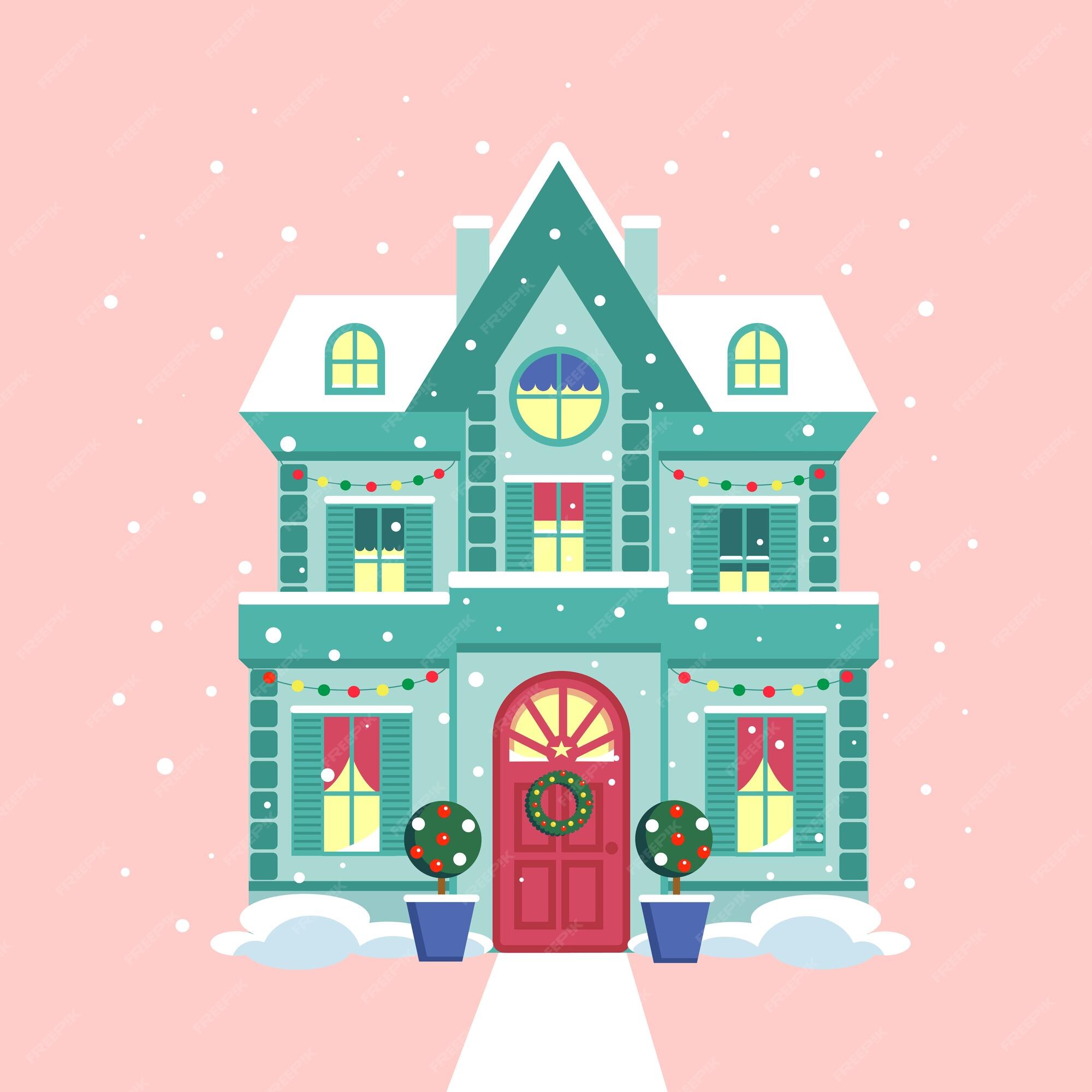 Illustration Vectorielle Maison De Noël Hiver Dessin Animé Mignon