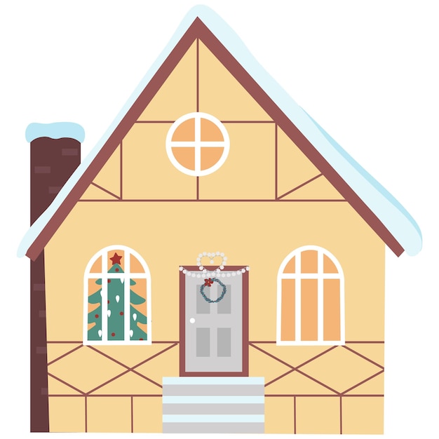 Illustration vectorielle de maison scandinave. Ensemble de bâtiments décorés isolés pour Noël