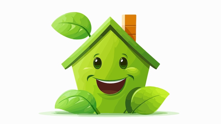 Vecteur illustration vectorielle de la maison verte joyeuse et souriante