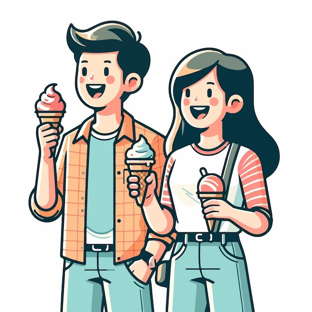 Vecteur illustration vectorielle d'un mâle et d'une femelle mangeant de la crème glacée