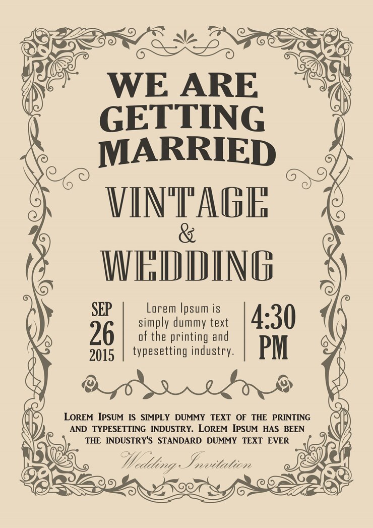 Vecteur illustration vectorielle de mariage invitation cadre frontière vintage