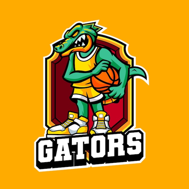 Illustration Vectorielle De Mascotte De Crocodile Avec Pose De Basket-ball Pour L'équipe Sportive