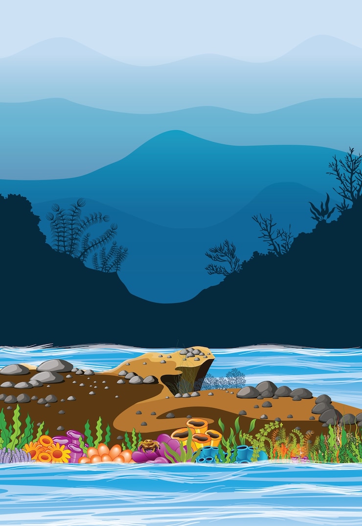 Vecteur illustration vectorielle mer et montagnes