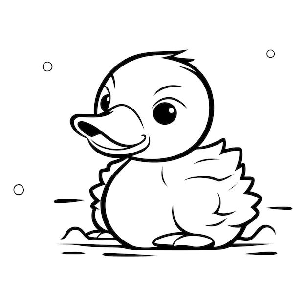 Illustration Vectorielle D'un Mignon Canard De Dessin Animé Assis Sur Le Sol