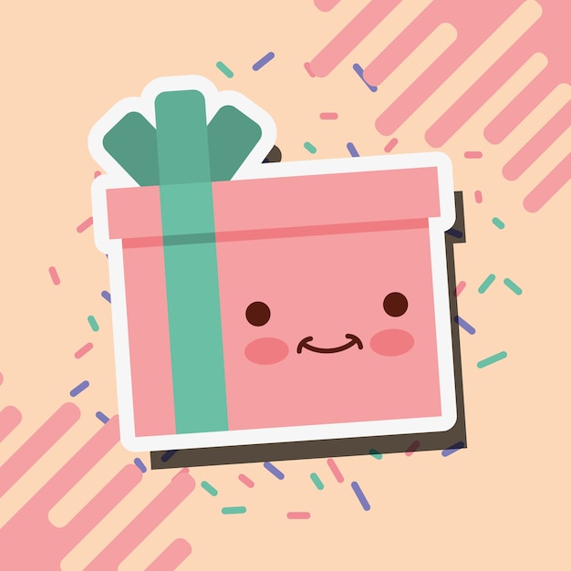 Illustration Vectorielle De Mignon Joyeux Anniversaire Kawaii Cadeau Boîte