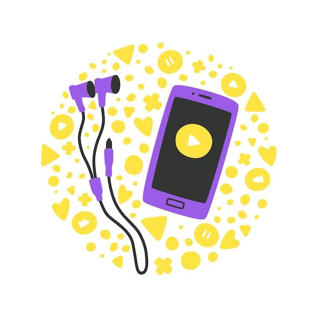 Illustration Vectorielle Mignon Avec Téléphone Et Casque Dans Un Style Plat Concept écouter De La Musique Sur Votre Sm