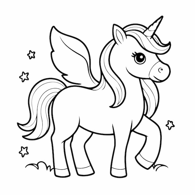 Illustration vectorielle mignonne Unicorne pour les enfants page de coloriage