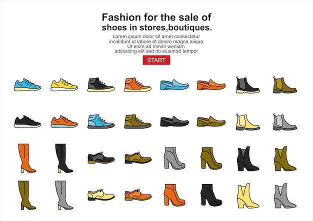 Illustration Vectorielle De Mode Pour La Vente De Chaussures Dans Les Magasins, Boutiques.