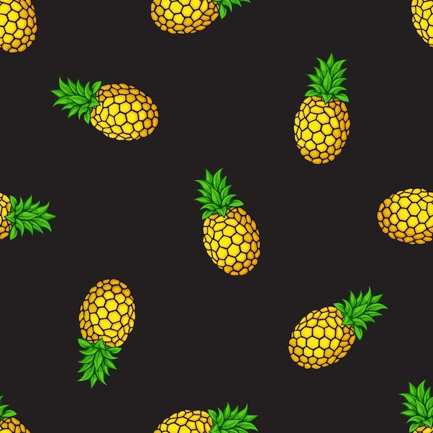 Illustration vectorielle Modèle sans couture Chute d'ananas de fruits tropicaux frais sur fond noir