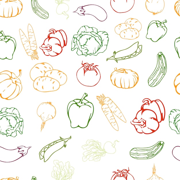 Illustration Vectorielle Modèle Sans Couture Légumes Frais Poivron Citrouille Tomate Oignon Courgette Nourriture Fond Blanc