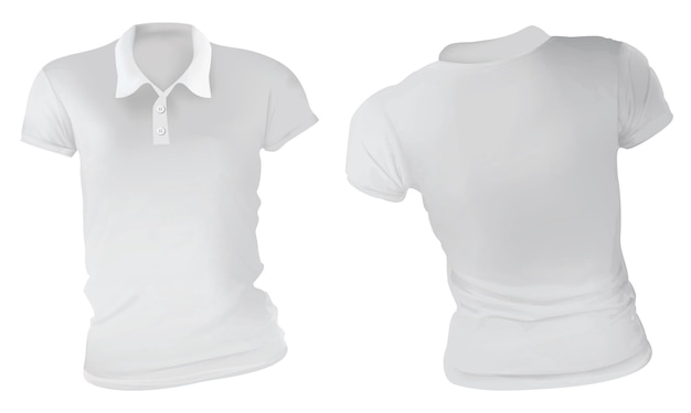 Vecteur illustration vectorielle d'un modèle de t-shirt de polo féminin blanc blanc à l'avant et à l'arrière isolé sur blanc