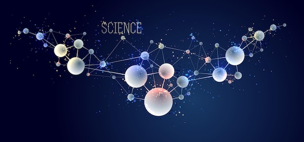 Illustration vectorielle de molécules, arrière-plan abstrait du thème de la chimie et de la physique des sciences, thème de la science et de la technologie micro et nano, atomes et particules microscopiques.