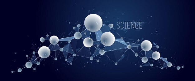 Illustration vectorielle de molécules, arrière-plan abstrait du thème de la chimie et de la physique des sciences, thème de la science et de la technologie micro et nano, atomes et particules microscopiques.