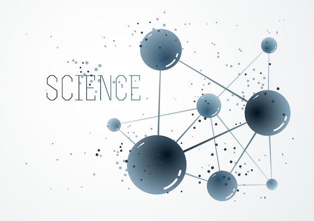 Illustration vectorielle de molécules, arrière-plan abstrait du thème de la chimie et de la physique des sciences, thème de la science et de la technologie micro et nano, atomes et particules microscopiques.