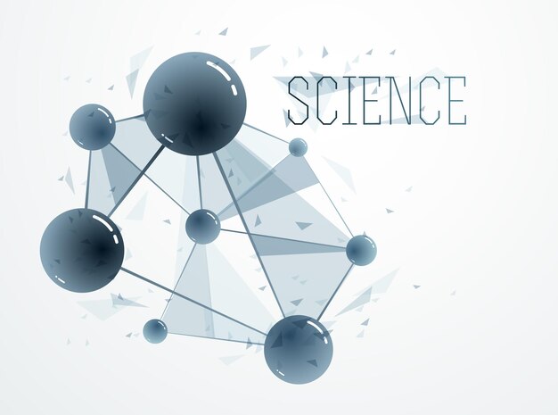 Illustration vectorielle de molécules, arrière-plan abstrait du thème de la chimie et de la physique des sciences, thème de la science et de la technologie micro et nano, atomes et particules microscopiques.