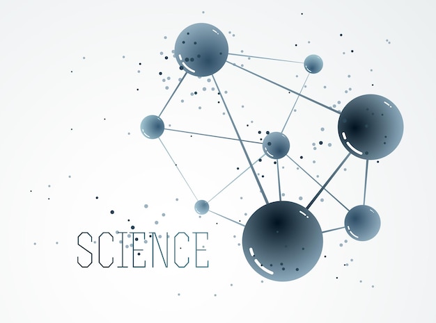 Illustration Vectorielle De Molécules, Arrière-plan Abstrait Du Thème De La Chimie Et De La Physique Des Sciences, Thème De La Science Et De La Technologie Micro Et Nano, Atomes Et Particules Microscopiques.