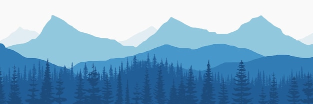 Illustration Vectorielle De Montagnes, Crête Dans La Brume Matinale, Vue Panoramique