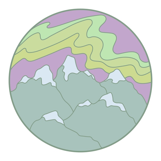 Illustration Vectorielle De Montagnes Icône Dessinée à La Main Colorée Dans Le Cadre Du Cercle