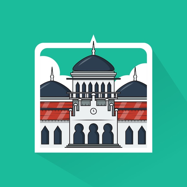 Vecteur illustration vectorielle de la mosquée baiturrahman au design plat