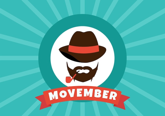 Vecteur illustration vectorielle de movember time avec moustache et ruban pour le mois de sensibilisation à la santé des hommes