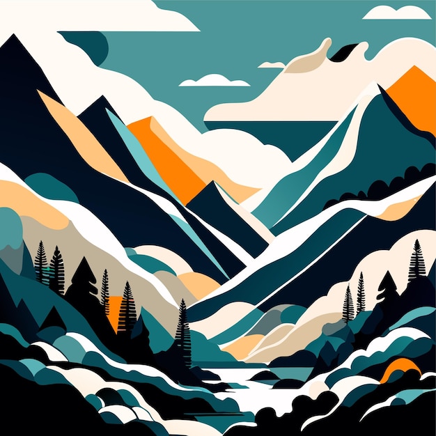 Vecteur illustration vectorielle de la nature hivernale de montagne